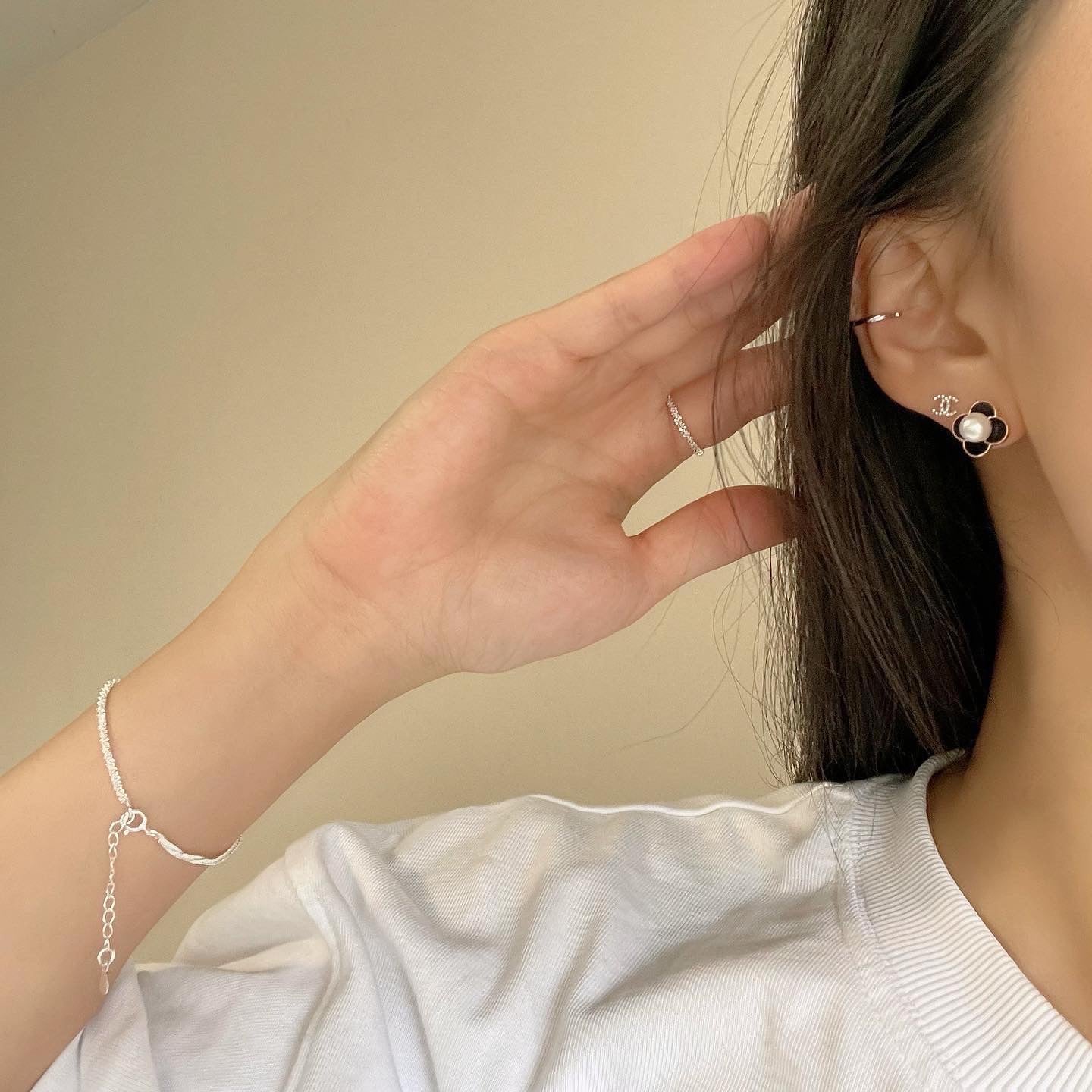 Black cotton flower earrings