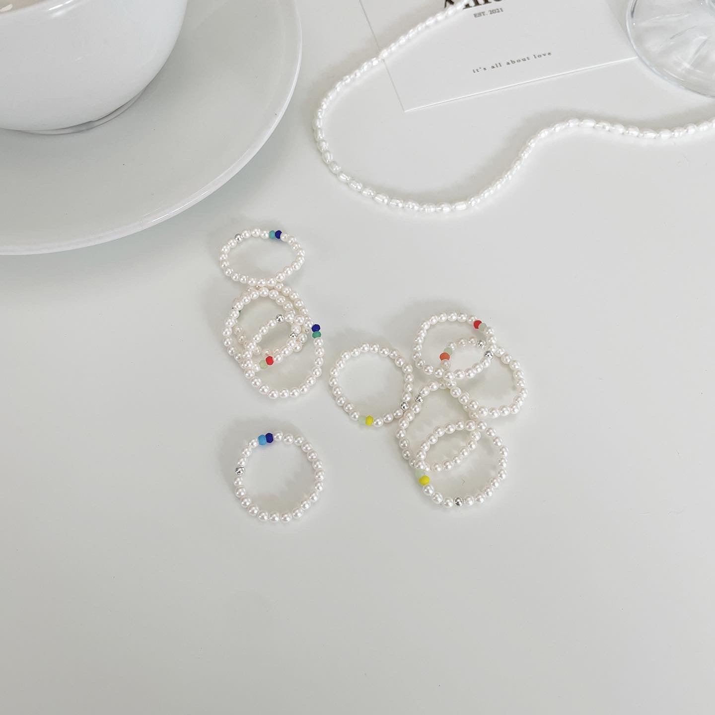 Retro pearl beads ring